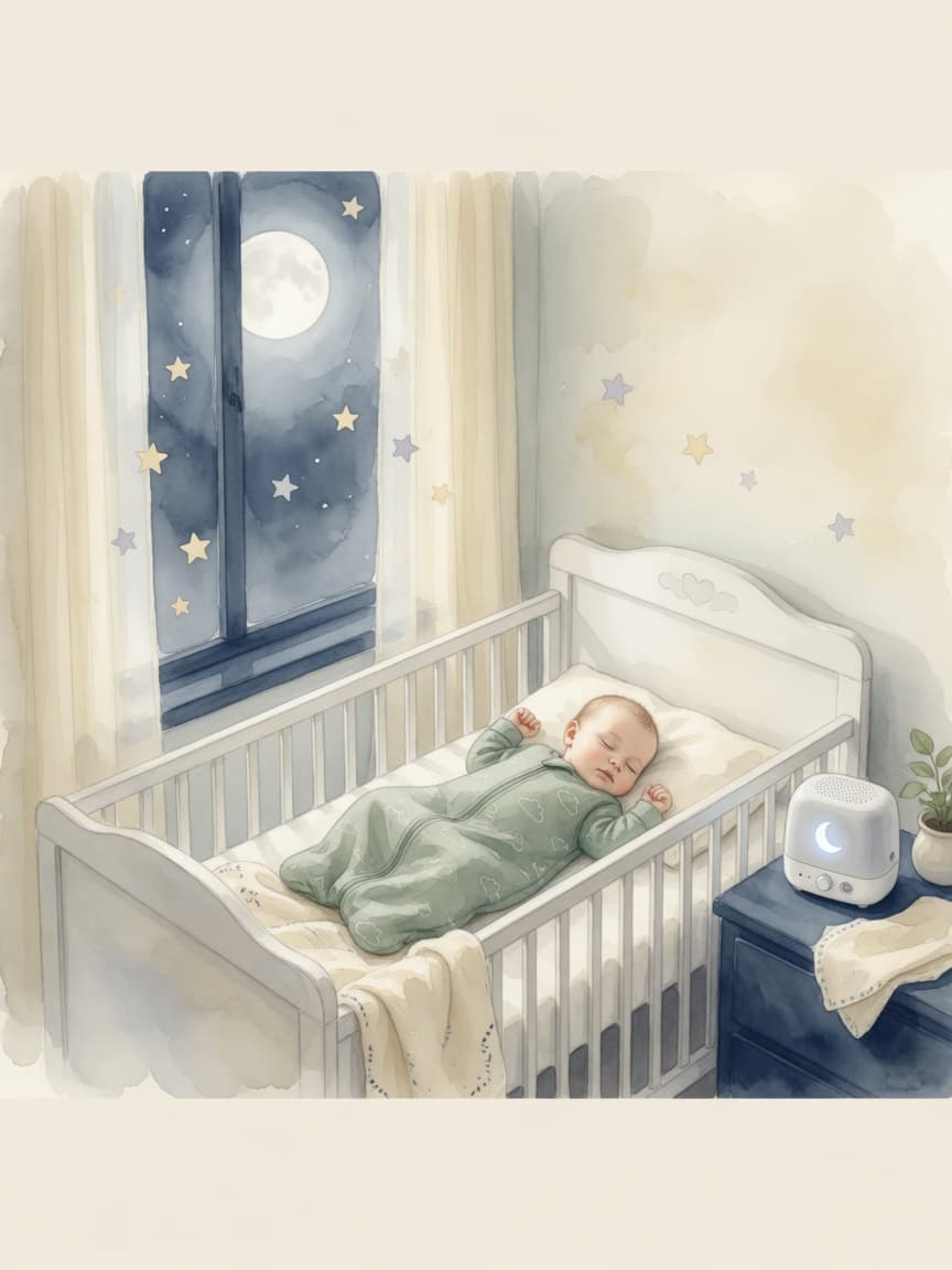 Peaceful baby sleeping in a crib at night